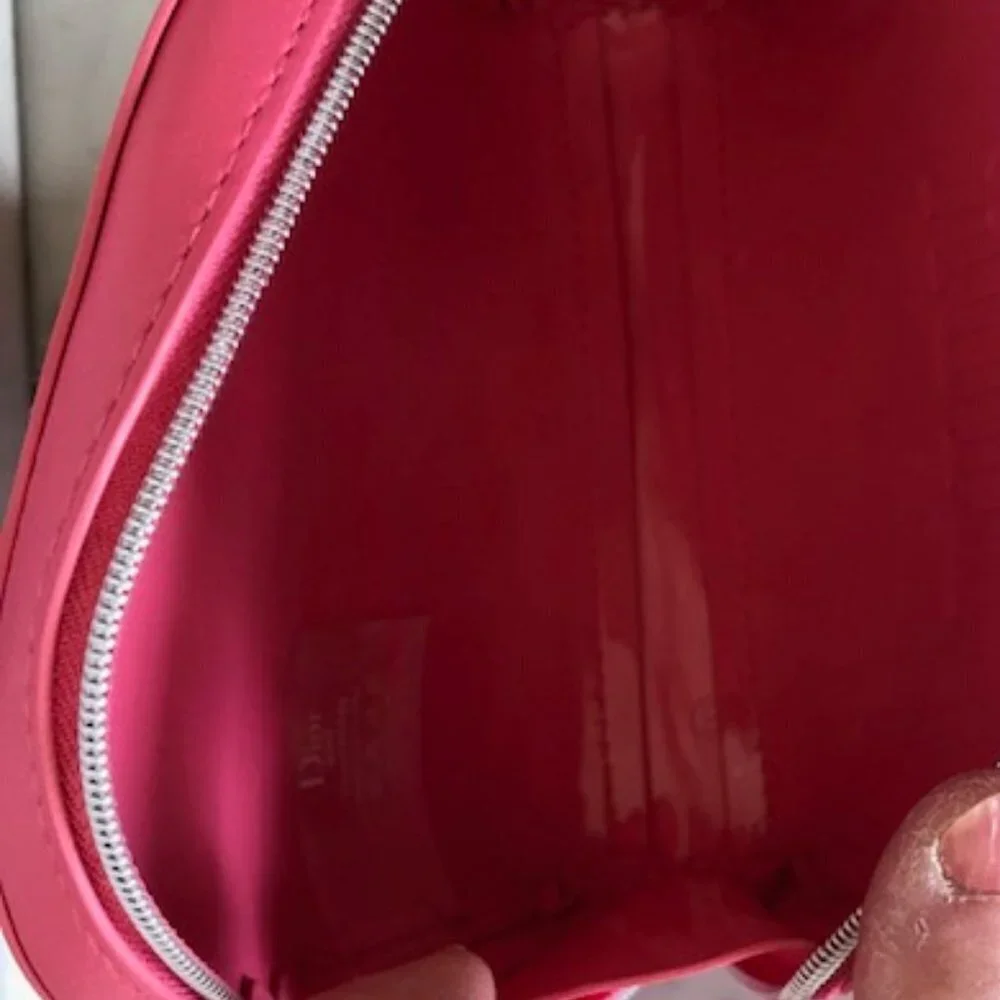 DIOR Beaute Bag Hot Pink Makeup Case Clutch Dopp Kit Logo Embossed